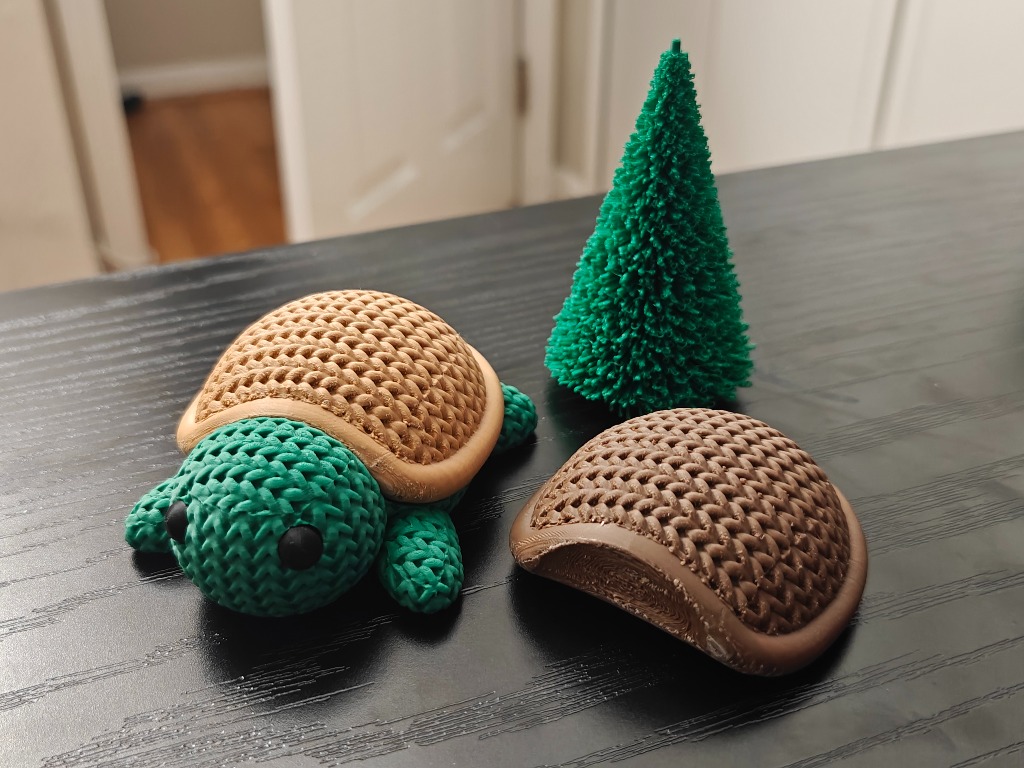 3D printed knitted-style turtle figurine