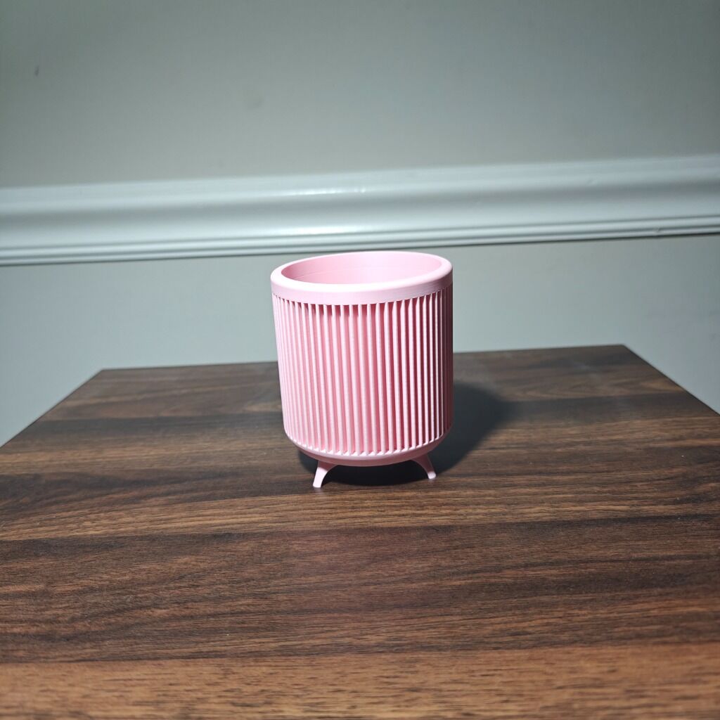 3D printed midcentury modern ribbed mini vase in pink