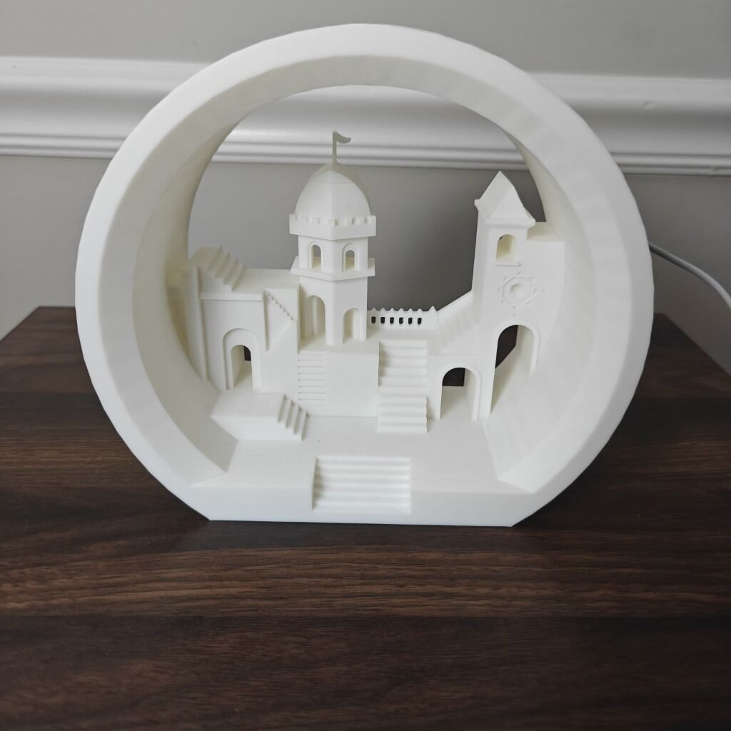 3D printed Monument Valley Night Light with circular frame and LED lighting - Image 2