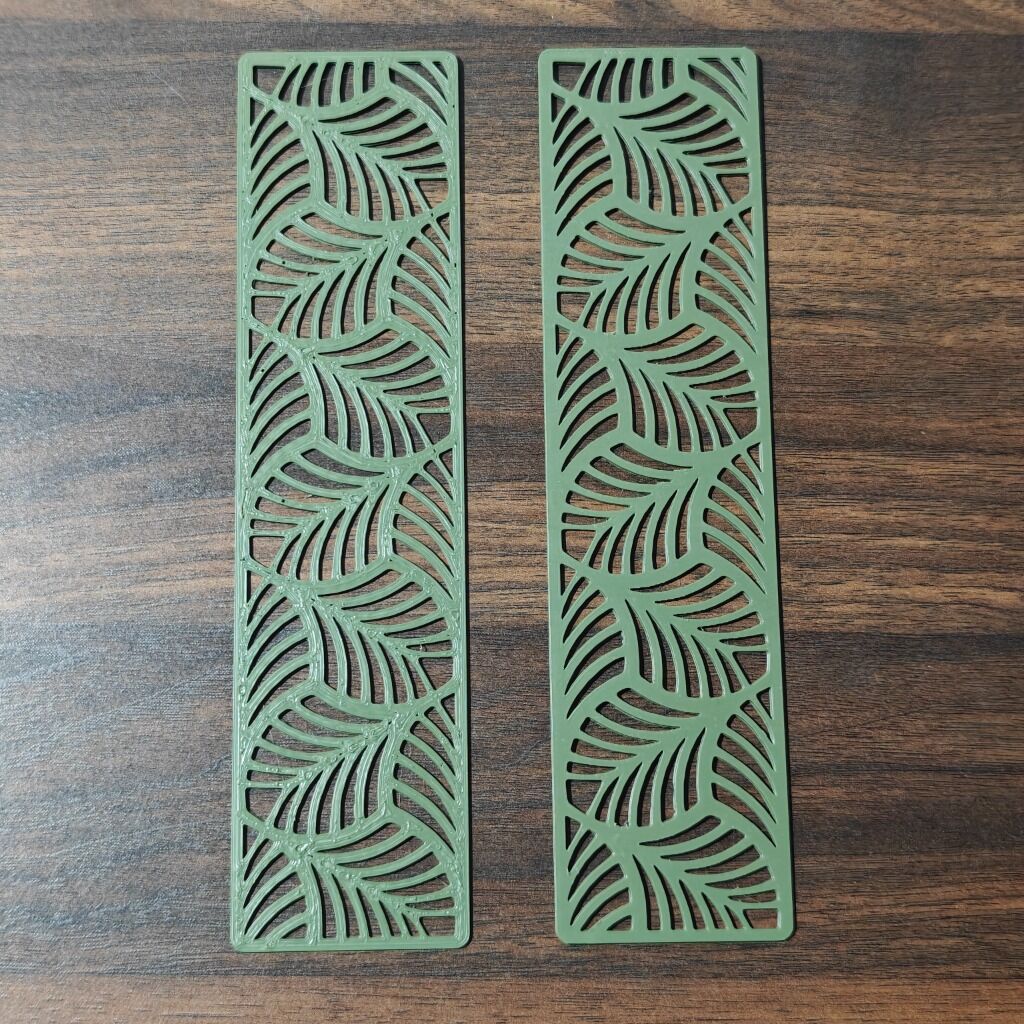 3D printed palm leaf pattern bookmarks in sage green